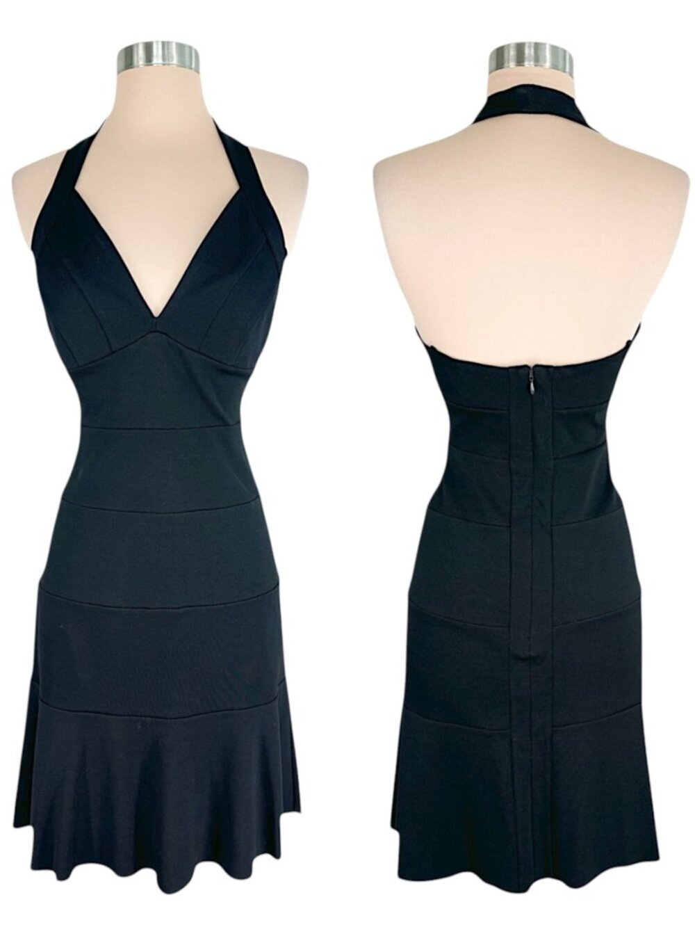 HERA Neiman Marcus Black Tiered Empire Waist Halter Stretch Dress NWT New S